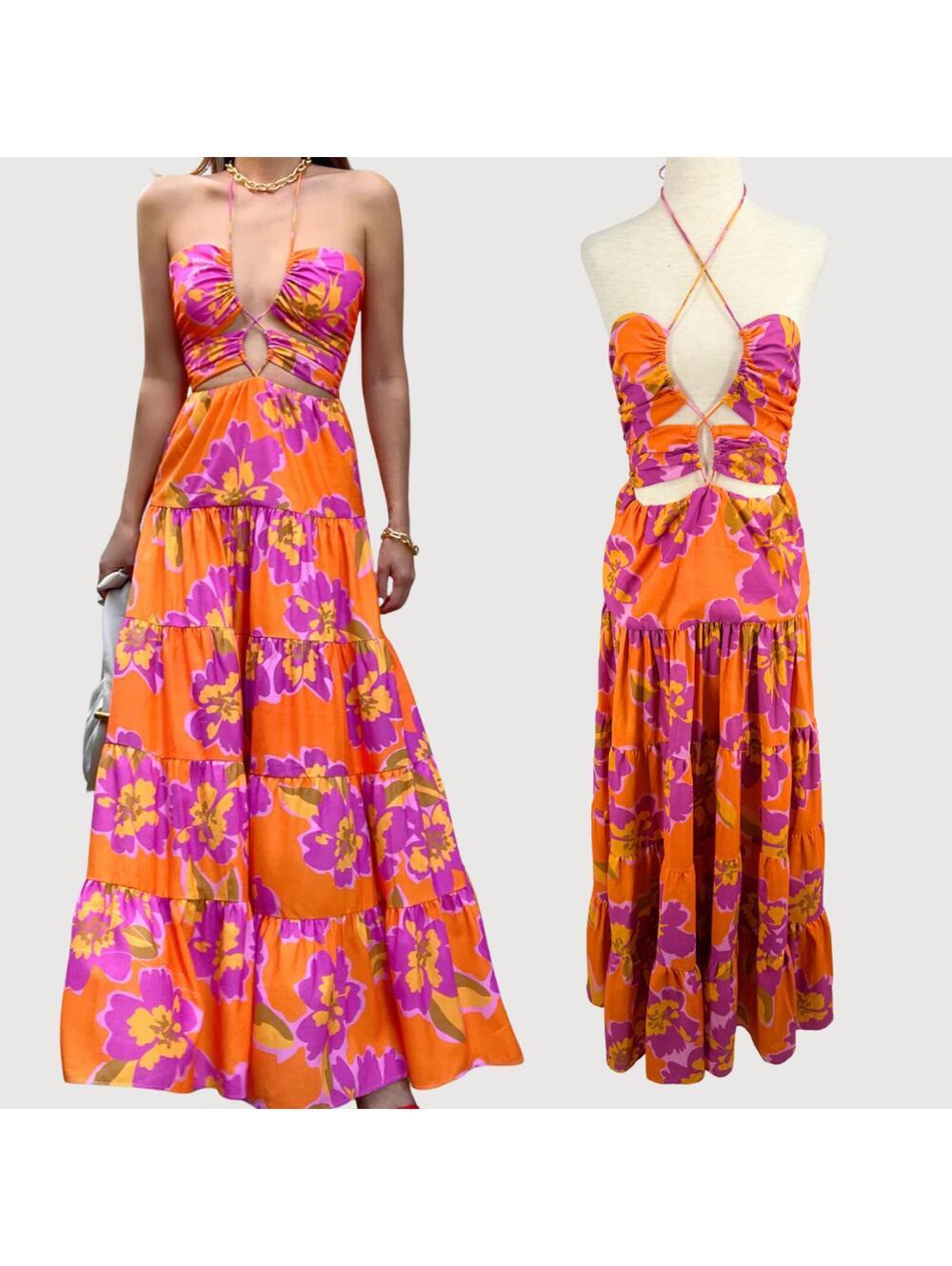 RNWY Runaway Orchid Floral Cutout Maxi Dress XS - Picture 1 of 9